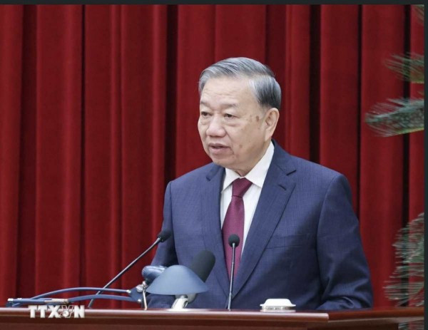 Tổng Bí thư Tô Lâm phát biểu bế mạc Hội nghị lần thứ 14 Ban Chấp hành Trung ương Đảng khóa XIII. (Ảnh: Thống nhất TTXVN)