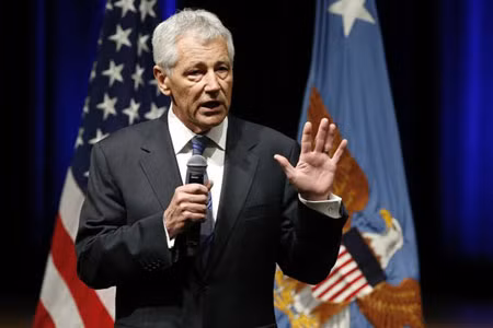 Tân Bộ trưởng Quốc phòng Mỹ Chuck Hagel phát biểu trước các quan chức quốc phòng và quân nhân ngay sau khi nhậm chức.