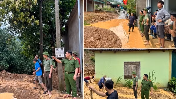 Lũ lụt bủa vây, Công an Nghệ An lội nước giúp người dân di chuyển phương tiện