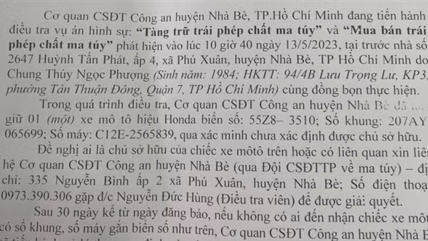 Tìm chủ sở hữu xe máy vụ án mua bán, tàng trữ ma túy