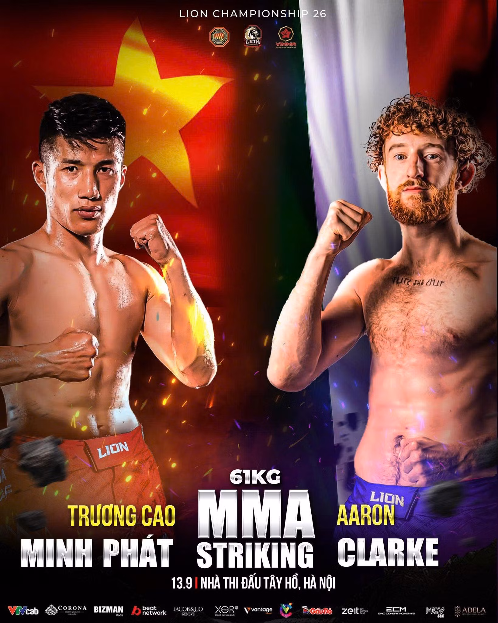 Cuộc đối đầu giữa Minh Phát và Aaron Clarke là trận đấu tâm điểm tại LC26. Ảnh MMA