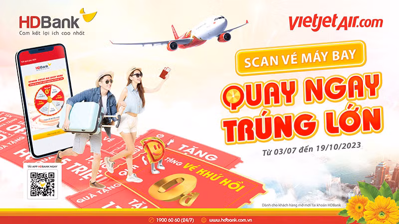 Cơ hội bay Vietjet Air 0 đồng cùng hàng ngàn giải thưởng với HDBank&nbsp; -0