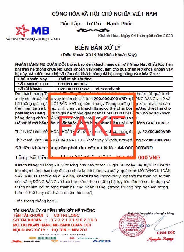 MB cảnh báo hành vi mạo danh ngân hàng chiếm đoạt tiền -0