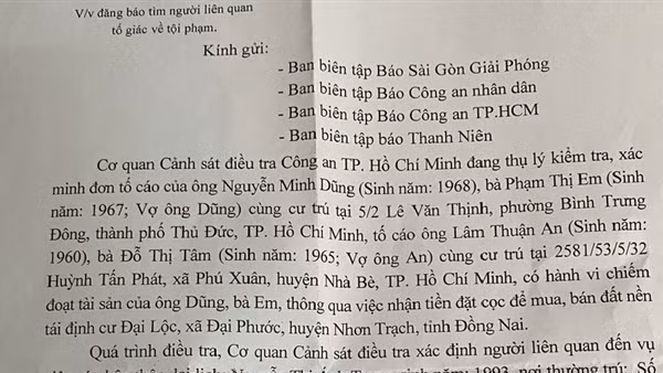 Tìm người phụ nữ liên quan việc chiếm đoạt tài sản qua mua bán đất nền