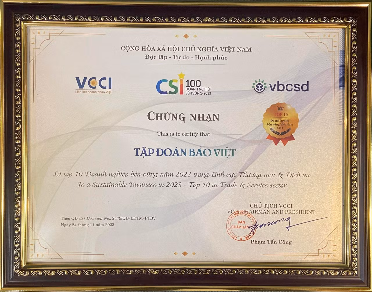 Bảo Việt đứng đầu Top 10 Doanh nghiệp Bền vững Việt Nam liên tiếp gần một thập kỷ -0