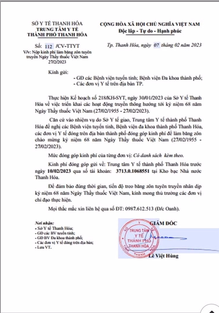 Lạ lùng công văn “xin tiền” các bệnh viện ở Thanh Hóa -0