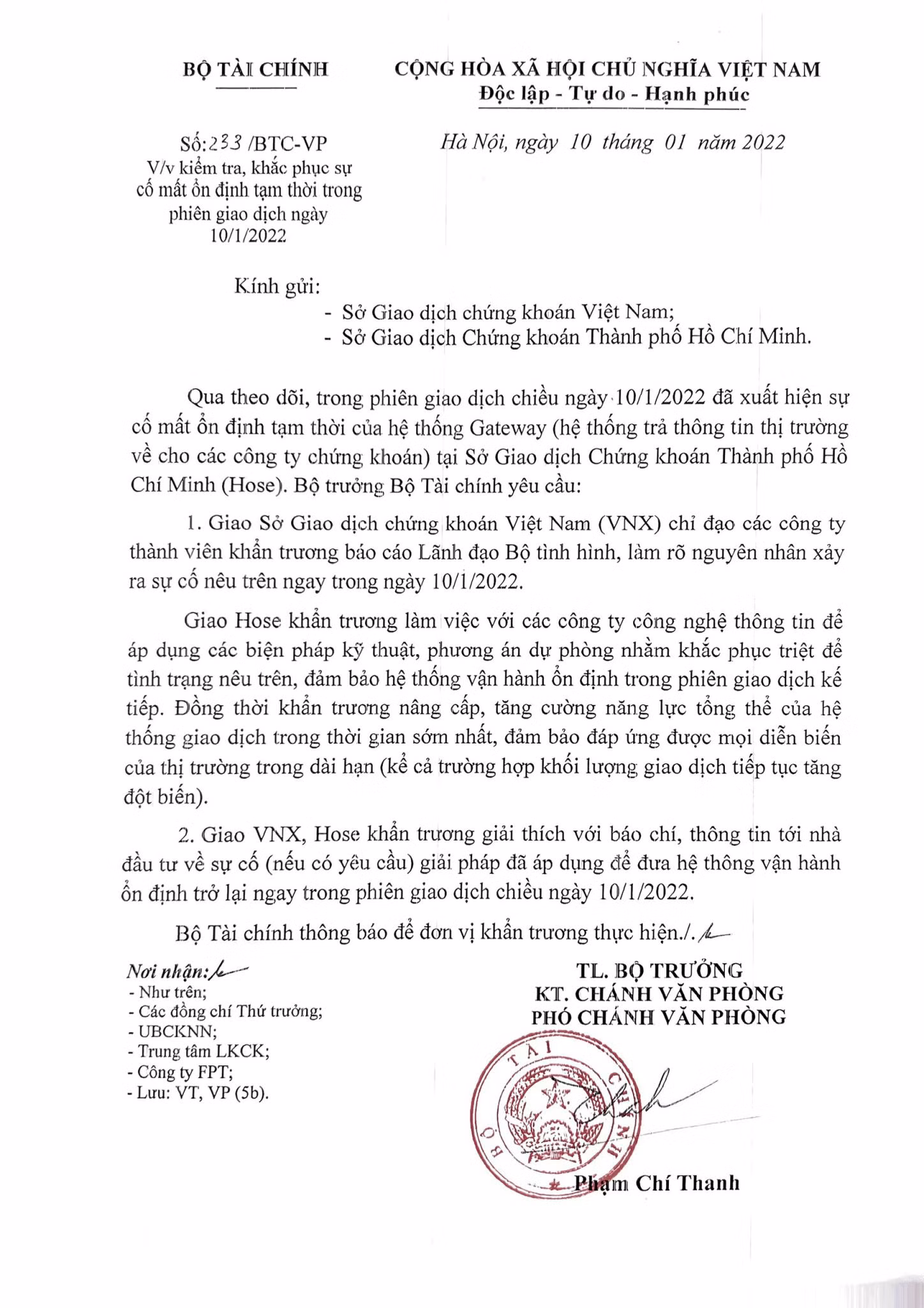 Bộ trưởng Bộ Tài chính yêu cầu làm rõ nguyên nhân sàn HoSE tiếp tục “đơ” -0