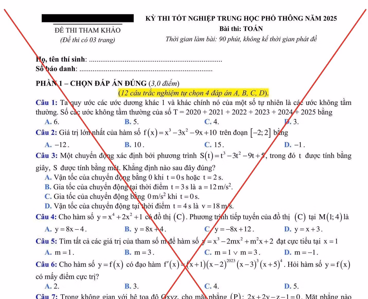 Đề minh họa thi tốt nghiệp THPT 2025 lan truyền trên mạng là giả mạo -0
