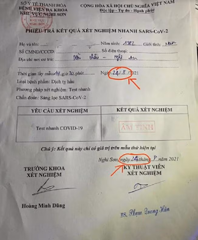 Tài xế sửa phiếu xét nghiệm test nhanh để “tiện” lưu thông -1