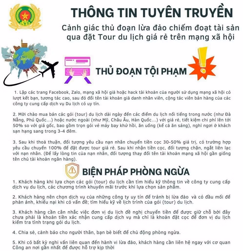 Công an cảnh báo thủ đoạn lừa đảo đặt tour du lịch giá rẻ -0