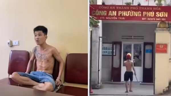 Khống chế kẻ cầm gậy sắt vào Công an phường quậy phá