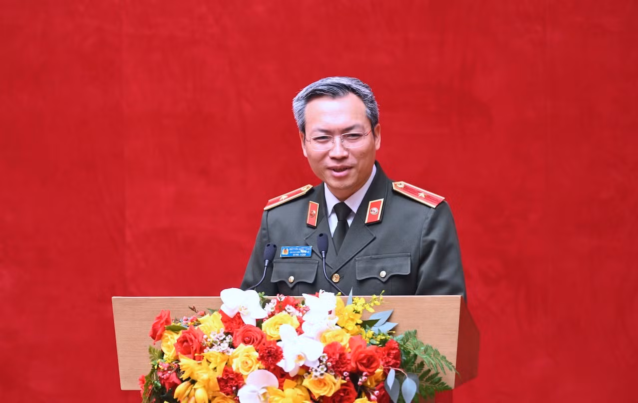 Chánh Văn phòng Bộ Công an Nguyễn Quốc Toản phát biểu tại hội nghị.