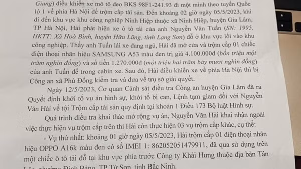 Công an huyện Gia Lâm tìm bị hại vụ trộm cắp tài sản
