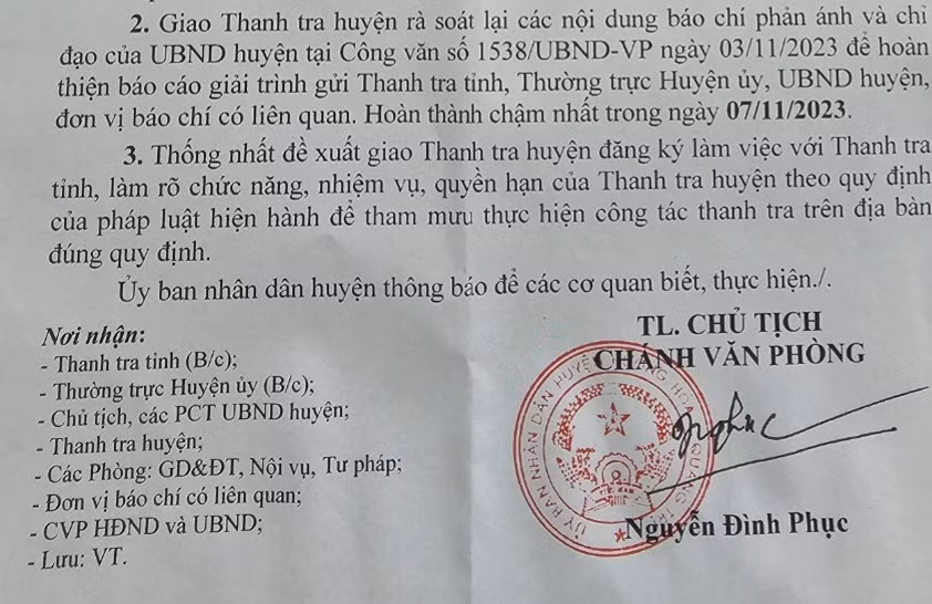 Diễn biến mới liên quan đến thông báo “lạ” của Thanh tra huyện ở Quảng Trị