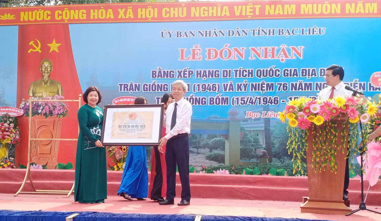 Tỉnh Bạc Liêu đón nhận Bằng xếp hạng di tích quốc gia trận Giồng Bốm -1
