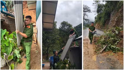 Công an xã khẩn trương hỗ trợ nhân dân khắc phục hậu quả mưa lớn