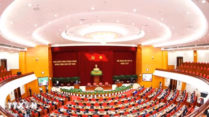Phiên bế mạc Hội nghị lần thứ tư Ban Chấp hành Trung ương Đảng khóa XIV. (Ảnh: Phương Hoa/TTXVN)