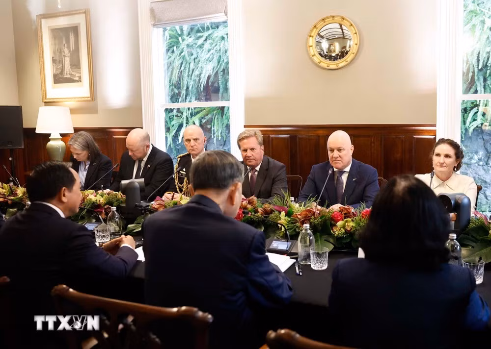 Tổng Bí thư, Chủ tịch nước Tô Lâm hội đàm chính thức với Thủ tướng New Zealand Christopher Luxon. (Ảnh: Thống Nhất/TTXVN)