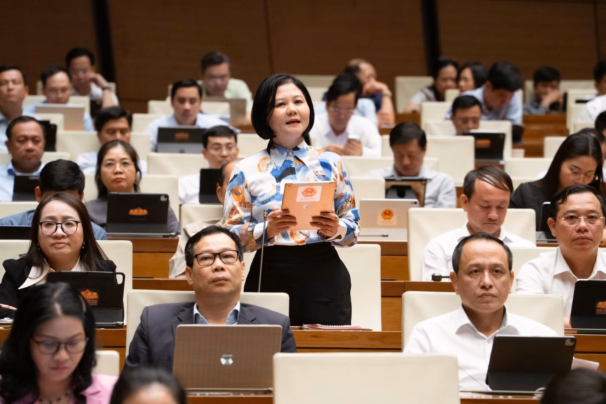 Đại biểu Quốc hội Trần Thị Hồng An (Đoàn Quảng Ngãi) phát biểu tại phiên họp.