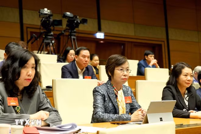 Đại biểu tham dự hội nghị tại điểm cầu chính Hội trường Diên Hồng, Nhà Quốc hội. (Ảnh: Phương Hoa/TTXVN)