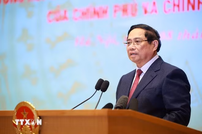 Thủ tướng Phạm Minh Chính khai mạc Hội nghị tổng kết công tác năm 2025, triển khai công tác năm 2026 của Chính phủ và chính quyền địa phương. (Ảnh: Dương Giang/TTXVN)