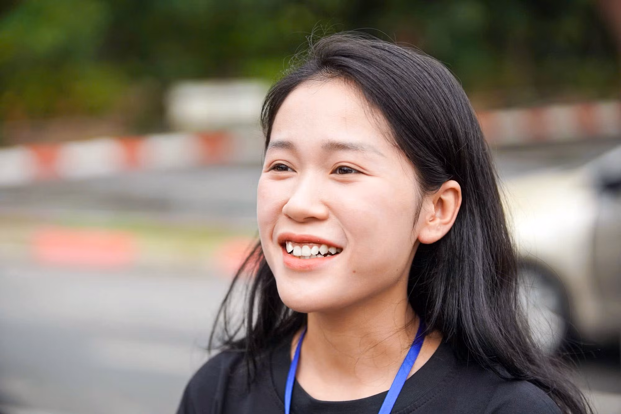 Bạn Đào Mỹ Linh với niềm vui hoàn thành tốt bài thi sát hạch.