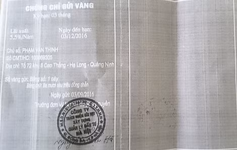 Chứng chỉ gửi tiền vào ngân hàng do Hà tự vẽ ra.