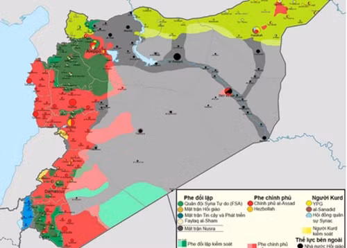 Phân chia chiến trường Syria trước và sau khi Nga can thiệp. Đồ họa: UICA.