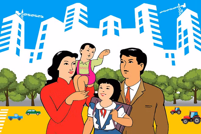 Một bức tranh cổ động về đề tài gia đình.