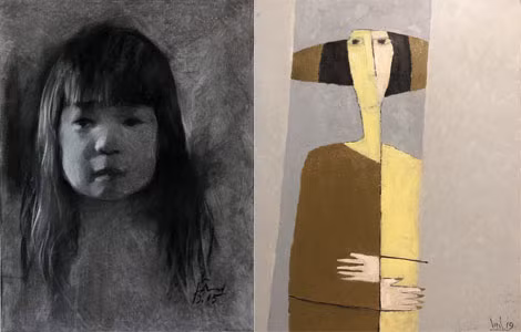 Bức tranh "Con gái" của Doãn Hoàng Lâm; Bức tranh "Cô gái" của Tào Linh.