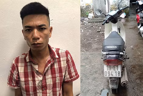 Đối tượng Nguyễn Văn Dũng và chiếc xe tang vật.