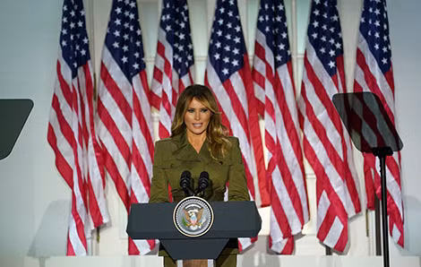 Bà Melania Trump phát biểu tại Vườn Hồng hôm 25-8.
