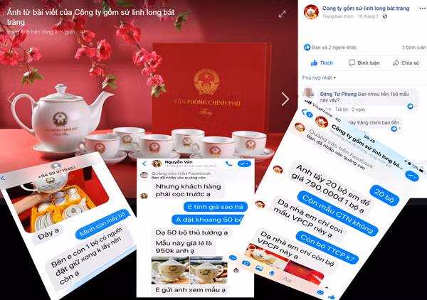 Không chỉ đặt làm ảnh đại diện, bộ ấm chén có in nội dung “Văn phòng Chính phủ kính tặng” còn đang được rao bán công khai trên mạng xã hội Facebook.