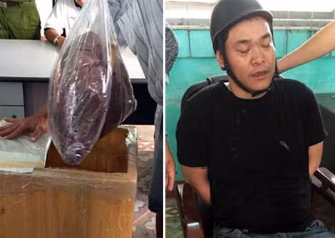 Số ma túy “đá” ngụy trang trong thùng mắm và đối tượng Lê Quang Hòa.