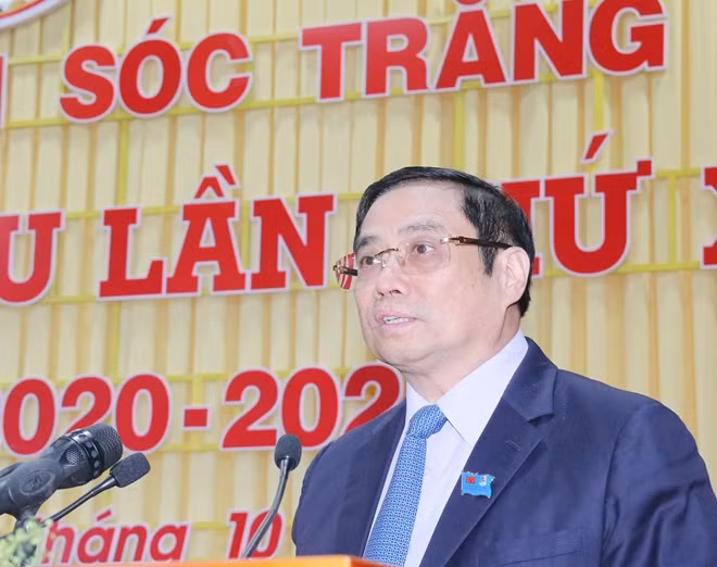 Đồng chí Phạm Minh Chính phát biểu chỉ đạo Đại hội Đảng bộ tỉnh Sóc Trăng.