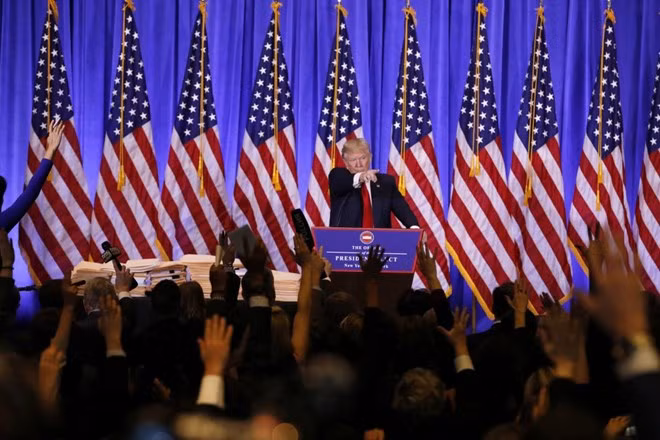 Cuộc họp báo đầu tiên của ông Trump trên cương vị Tổng thống đắc cử. Ảnh Reuters