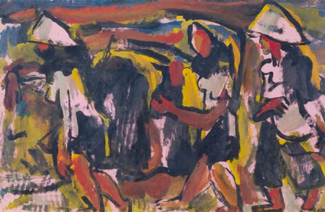Các thôn nữ thời chiến (Sơn dầu trên giấy, 1975).