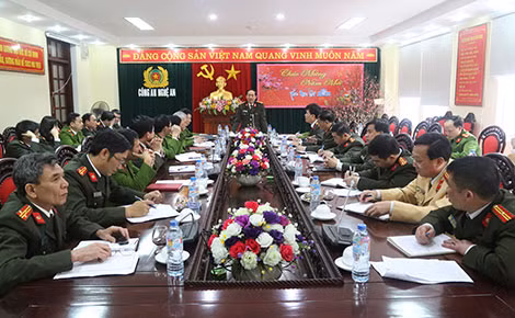 Hội nghị giao ban ANTT tại Công an tỉnhNghệ An vào ngày mồng 2 Tết Nguyên Đán Mậu Tuất năm 2018.