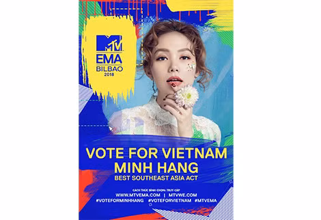 Ca sĩ Minh Hằng là đại diện Việt Nam tranh tài ở hạng mục "Nghệ sĩ Đông Nam Á xuất sắc nhất", giải thưởng MTV EMA 2018.