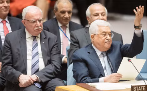 Tổng thống Palestine Mahmoud Abbas phát biểu tại phiên họp diễn ra ngày 20-2 của Hội đồng Bảo an Liên hợp quốc. Ảnh: AP