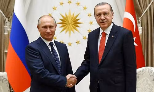 Tổng thống Nga Vladimir Putin và người đồng cấp Thổ Nhĩ Kỳ Tayyip Erdogan. Ảnh: ITN