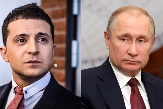 Tổng thống Ukraine Volodymyr Zelensky và Tổng thống Nga Vladimir Putin. Ảnh: ITN