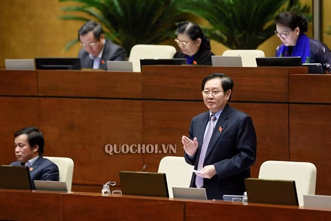 Bộ trưởng Bộ Nội vụ Lê Vĩnh Tân trả lời chất vấn. Ảnh: quochoi.vn