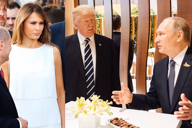 Hai nhà lãnh đạo Nga -Mỹ cùng Đệ nhất phu nhân Melania Trump. Ảnh: Getty Image