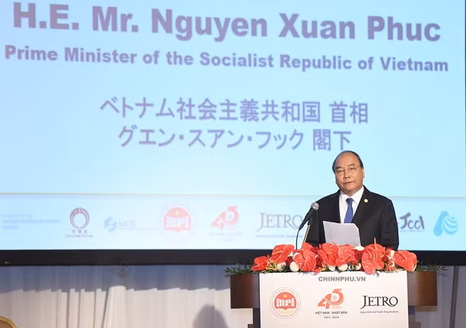 Thủ tướng Nguyễn Xuân Phúc phát biểu tại Hội nghị xúc tiến đầu tư Việt Nam-Nhật Bản. Ảnh: VGP/Quang Hiếu