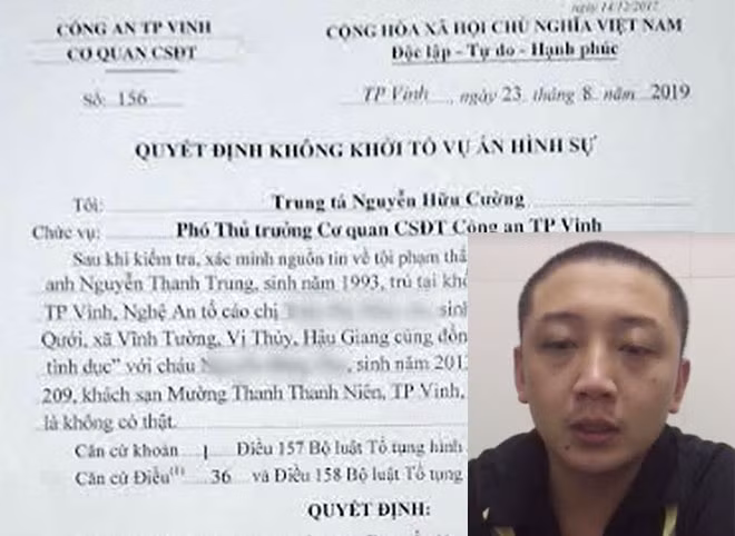 Quyết định không khởi tố vụ án hình sự đối với tin báo tố giác tội phạm của Nguyễn Thanh Trung của Cơ quan CSĐT Công an TP Vinh. Quyết định không khởi tố vụ án hình sự đối với tin báo tố giác tội phạm của Nguyễn Thanh Trung của Cơ quan CSĐT Công an TP Vinh.