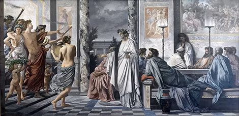 Bữa tiệc của những nhà thông thái bàn về tính ái. Tranh do họa sĩ Anselm Feuerbach thế kỷ 19 ghi khắc lại.