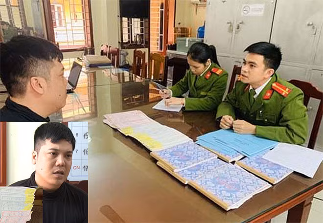 Đối tượng Hoàng Quang Hùng và các tang vật thu được.