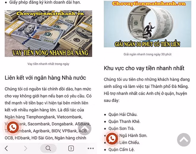 Để lôi kéo người vay tiền, hai “tín dụng đen” đã lập trang web "vaytientaidanang.top" và đưa ra các hình thức vay quảng cáo với thủ tục nhanh, đơn giản để cho 60 lượt nạn nhân sập bẫy…