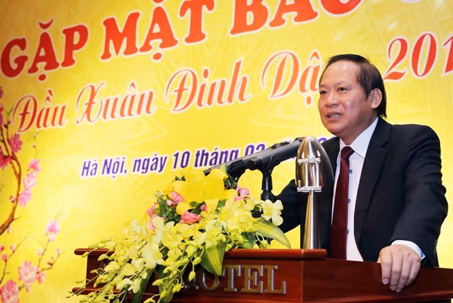 Bộ trưởng Bộ Thông tin và Truyền thông Trương Minh Tuấn phát biểu tại buổi gặp mặt.